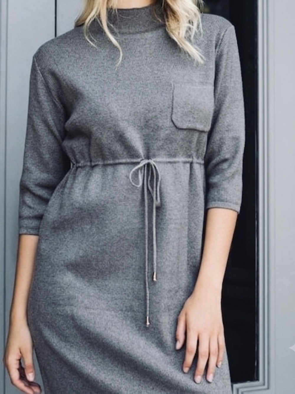 Anthropologie| POL| Comfy Grey Knit Tie-Waist Midi Soft Sweater Dress Sz M